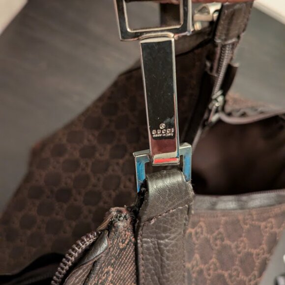🤞LAST DROP🤞GUCCI Denim Monogram Hobo Dark Brown w/ Dust Bag - Picture 13 of 13
